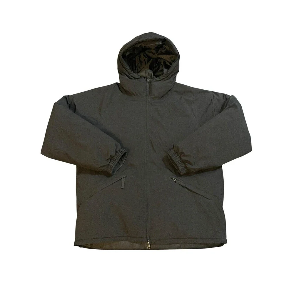 GU Men’s Warm Insulated Padded Hooded Black Parka Jacket Size XL Minimalist